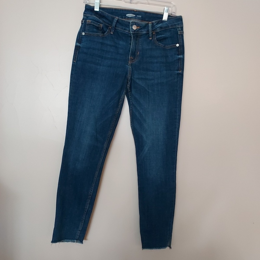 Old Navy Rockstar Super Skinny Jeans Dark Wash Raw Hem Blue Sz 8